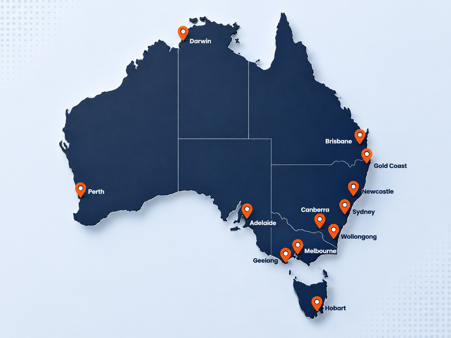 Map of Australia showing roofing marketing service areas across major metropolitan and regional cities.