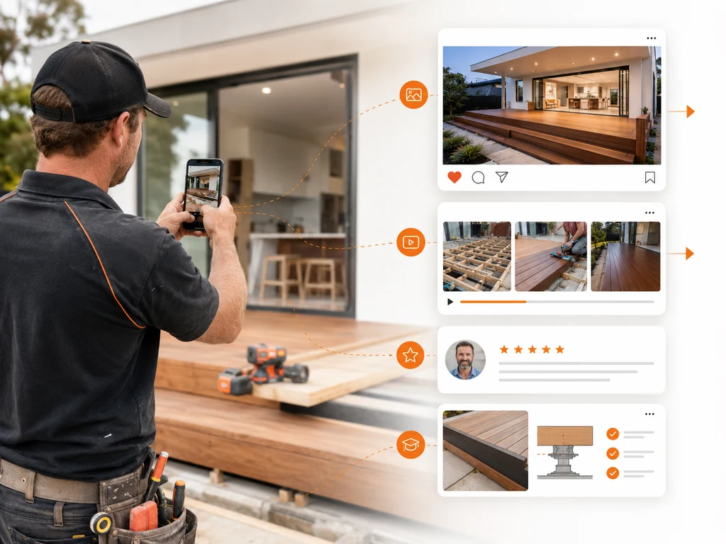 Tradie capturing real jobsite work and turning it into project photos, videos, reviews and educational social media content.
