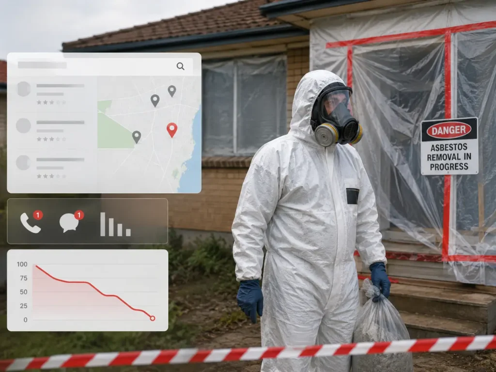 Asbestos removal worker with declining local enquiries dashboard