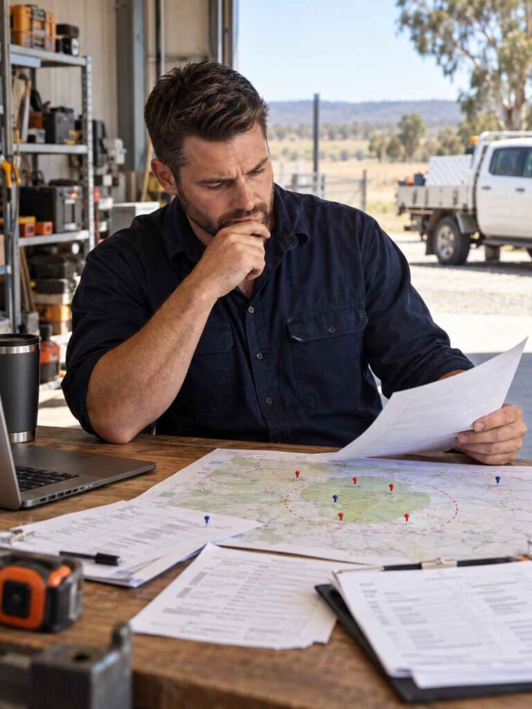 Wagga Wagga tradie reviewing service areas and job enquiries