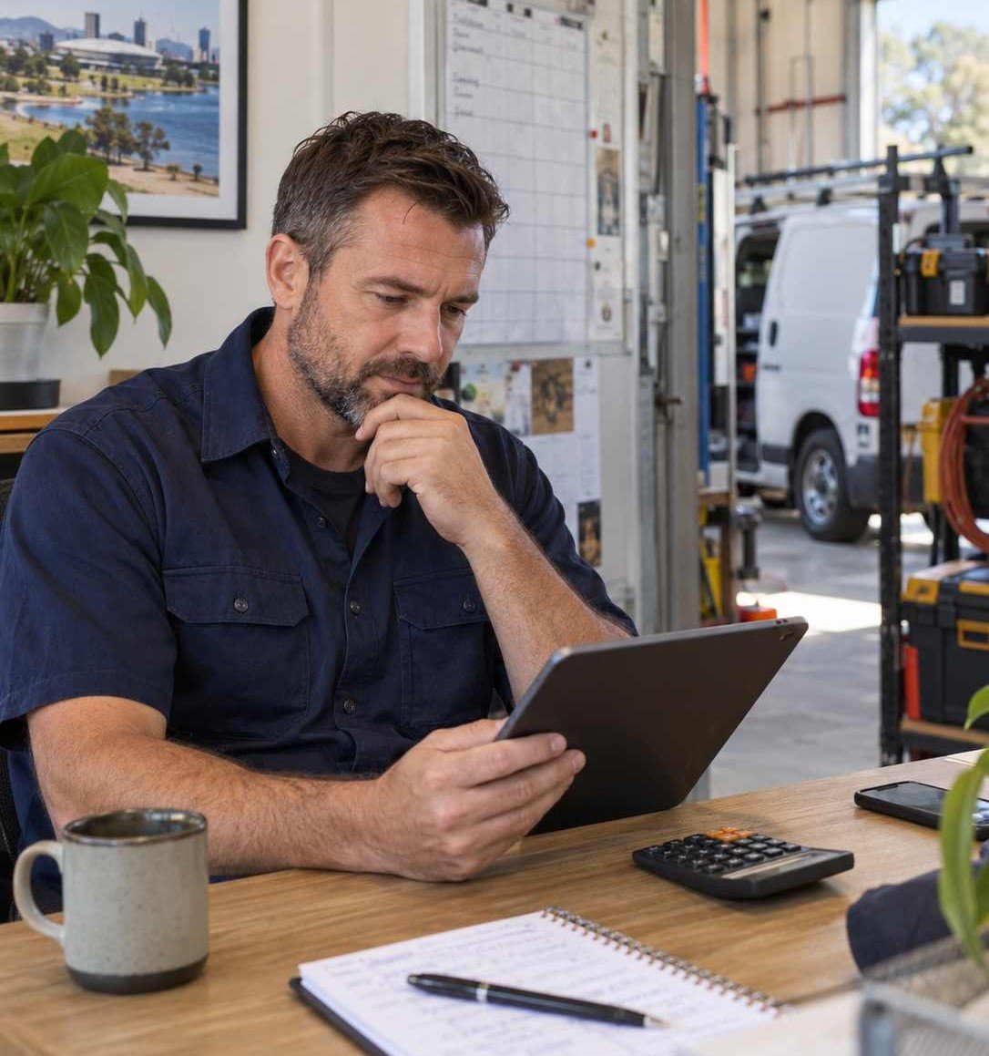 Adelaide tradie reviewing business capacity and service areas